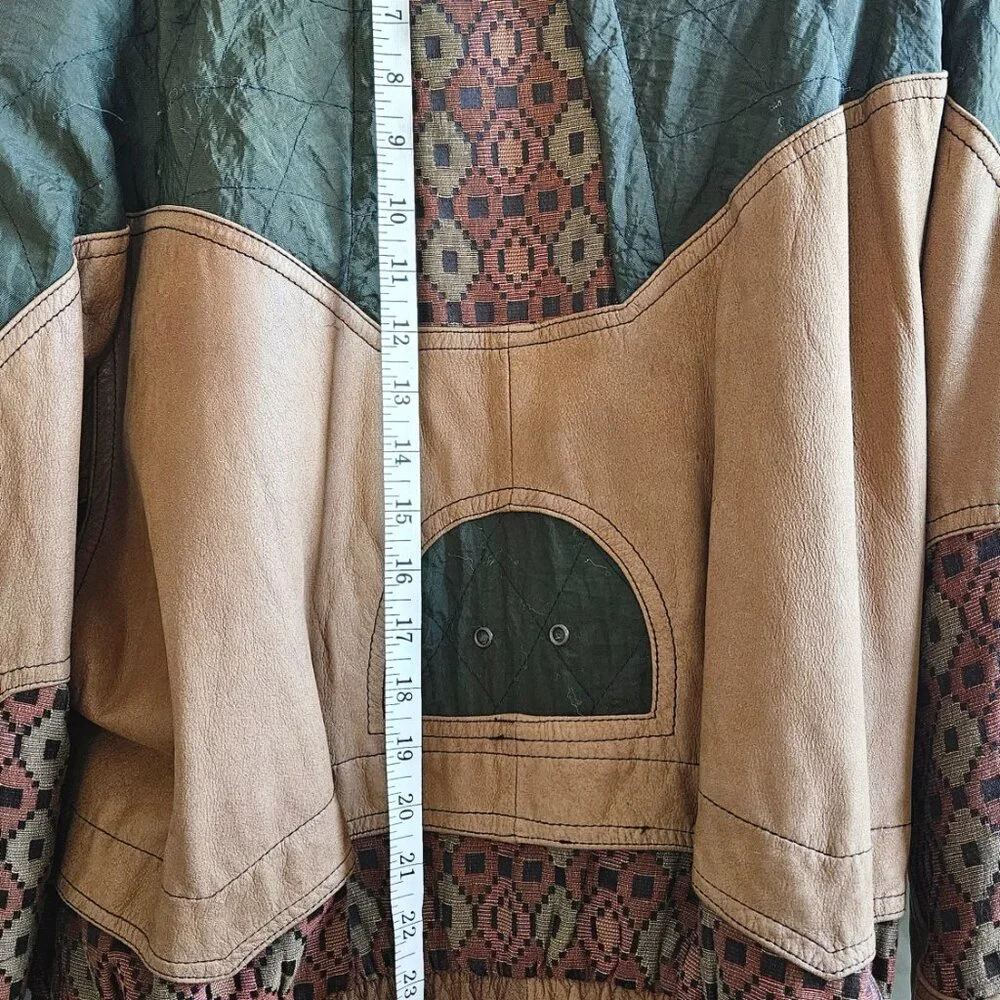 Leather & Suede Patchwork bomber jacket, vintage women's style - Picture 8 of 9